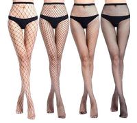 Risipu 4 pantimedias de malla negras para mujer, medias de red de pesca, medias de malla, elásticas, cintura alta, medias de red de pesca