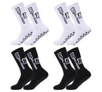 Risipu 4 pares de calcetines deportivos antideslizantes, transpirables, antideslizantes, calcetines de fútbol para hombre y mujer (FR/ES, Letras, Talla única, Regular, Regular, 2 Negro+2 Blanco)