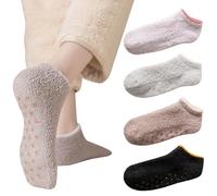 Risipu 4 pares de calcetines para mujer y hombre, suaves y cálidos, calcetines térmicos, calcetines de cabaña, calcetines para dormir, calcetines antideslizantes con botones, EU 36-41, Mid Top, Talla