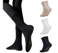 Risipu Calcetines de yoga antideslizantes para mujer, calcetines largos antideslizantes para yoga, barra, ballet, baile, entrenamiento descalzo, gimnasio, B 3 pares: negro, blanco y beige, Altoa única