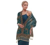 Risipu Chales y envolturas de pashmina para mujer, bufanda jacquard suave, sedosa, reversible, bohemia, verde, Talla única