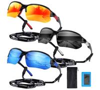 Risipu Gafas de ciclismo, paquete de 3 gafas de sol polarizadas con protección UV para hombre y mujer, gafas ligeras para conducir, pescar, correr al aire libre