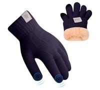 Risipu Guantes de invierno con pantalla táctil Guantes térmicos de punto con forro polar para mujer Guante suave con pantalla táctil para trabajar Esquí Correr (Marina, M)