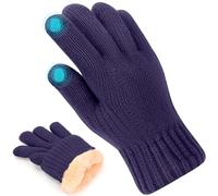 Risipu Guantes de invierno con pantalla táctil para hombre Guantes térmicos de punto con pantalla táctil para mujer Guante suave con forro polar para esquiar Correr (Armada, L)