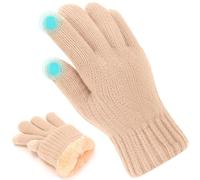 Risipu Guantes de invierno con pantalla táctil para hombre Guantes térmicos de punto con pantalla táctil para mujer Guante suave con forro polar para esquiar Correr (Beige, L)