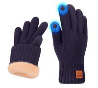Risipu Guantes de invierno para mujeres Hombres Señoras Guantes térmicos de pantalla táctil con forro polar Guante de punto suave y cálido para correr Esquí (Marina, M)