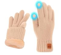 Risipu Guantes de invierno para mujeres Hombres Señoras Guantes térmicos de pantalla táctil con forro polar Guante de punto suave y cálido para correr Esquí (Beige, M)