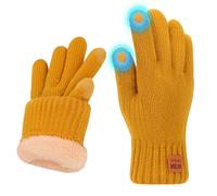Risipu Guantes de invierno para mujeres Hombres Señoras Guantes térmicos de pantalla táctil con forro polar Guante de punto suave y cálido para correr Esquí (Amarillo, L)