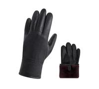 Risipu Guantes de piel auténtica para hombre y mujer, color negro, cálidos, guantes de invierno con interior de forro polar para clima frío, al aire libre, conducción, ciclismo, Negro , L