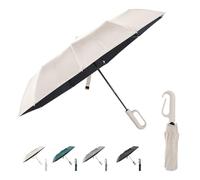 Risipu Paraguas de viaje con hebilla de anillo, negro, cierre automático, 10 varillas, resistente al viento, portátil para hombres y mujeres, beige, 58,42 cm