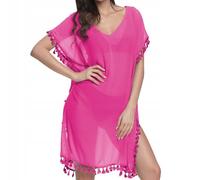 Risipu Traje de baño Cover Ups para las mujeres,Vestido de playa Bikini Cover Ups para las mujeres Bikini de gasa traje de baño (Rosa Rojo, Talla única)