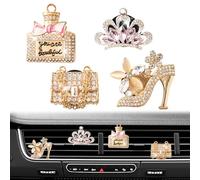 Rislobx 4 clips de ventilación de ambientador de coche, diamantes de cristal, bolsa de zapatos de tacón alto, corona, botella de perfume, difusor de coche, clip de ventilación, accesorios de