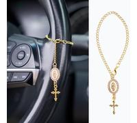 Rislobx Accesorios católicos para volante, colgante colgante de la Virgen María, accesorio para volante con dije de la Virgen María y cruz, decoración católica de coche para hombres y mujeres (blanco)