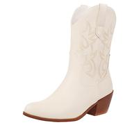 rismart Botas Vaqueras de Western Mujer Media pierna Bordado Zapatos Beige,41