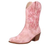 rismart Botas Vaqueras de Western Mujer Media pierna Bordado Zapatos Rosa,38