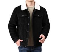 rismart Hombre Chaqueta Pana Forrado de Sherpa Camionero Botón Hacia Abajo Cuello Solapa Invierno Cálido Abrigo Negro,XS
