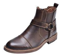 rismart Hombre Cuero Tobillo Botines Chelsea Dedo del pie Gorra Botín Cremallera(Café,45 EU)