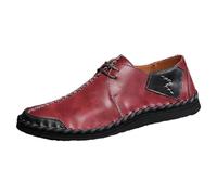 rismart Hombre Mocasine de Cuero Ponte Cosido a Mano Casual Conducción Zapatos de Entrenamiento Borgoña,44.5