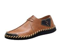 rismart Hombre Mocasine de Cuero Ponte Cosido a Mano Casual Conducción Zapatos de Entrenamiento Marrón,42