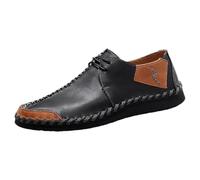rismart Hombre Mocasine de Cuero Ponte Cosido a Mano Casual Conducción Zapatos de Entrenamiento Negro,40