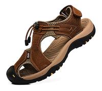 rismart Hombre Punta Cerrado Gancho y Bucle Al Aire Libre Excursionismo Cuero Zapatos Sandalias y Chanclas SN1505(Marrón,42 EU)