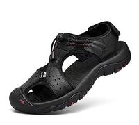 rismart Hombre Punta Cerrado Gancho y Bucle Al Aire Libre Excursionismo Cuero Zapatos Sandalias y Chanclas SN1505(Negro,48 EU)