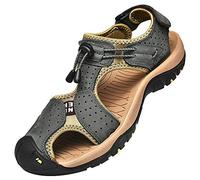 rismart Hombre Punta Cerrado Gancho y Bucle Al Aire Libre Excursionismo Cuero Zapatos Sandalias y Chanclas SN1505(Gris Oscuro,41 EU)