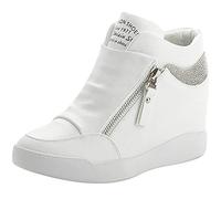 rismart Mujer Cuña Plataforma Botín Elegante Deportivos Zapatillas Zapatos SN15018(Blanco,34 EU)