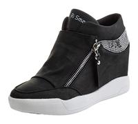 rismart Mujer Cuña Plataforma Botín Elegante Deportivos Zapatillas Zapatos SN15018(Negro Vaquero,34 EU)