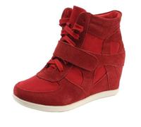 rismart Mujer Tacón De Cuña Gancho y Bucle Brogue Casual Ante Zapatillas Zapatos 8522(Rojo,EU39)