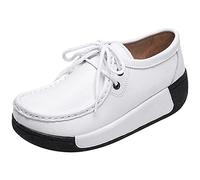 rismart Mujer Zapatos Formal Plataforma Oculto Tacón Cuña Gamuza Zapatillas De Moda Cuero Blanco,35.5