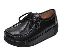 rismart Mujer Zapatos Formal Plataforma Oculto Tacón Cuña Gamuza Zapatillas De Moda Cuero Negro,35