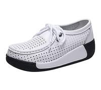 rismart Mujer Zapatos Formal Plataforma Oculto Tacón Cuña Gamuza Zapatillas De Moda Hueco Blanco,38