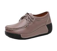 rismart Mujer Zapatos Formal Plataforma Oculto Tacón Cuña Gamuza Zapatillas De Moda Piel Cameo,37