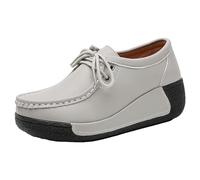 rismart Mujer Zapatos Formal Plataforma Oculto Tacón Cuña Gamuza Zapatillas De Moda Piel Gris,38