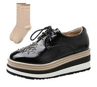 rismart Mujer Zapatos Oxfords Bordado Plataforma Punta Cuadrada Casualidad Derbie Negro,37