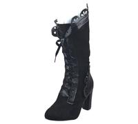 rismart Mujeres Victoriano Media Pierna con Cordones Punta Redonda Vendimia Gótico Botas Negro, 39 EU