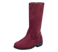 rismart Niña Terciopelo Botas Altas Hasta Pantorrilla Cremallera Lateral Invierno Altas Elegante Zapatos, Rojo Vino, 27