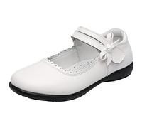 rismart Niñas Inteligente Bucle De Gancho Vestido De Escuela Cuero Zapatos De Vestir Blanco Dos líneas,32