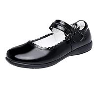 rismart Niñas Inteligente Bucle De Gancho Vestido De Escuela Cuero Zapatos De Vestir Negro Dos líneas,35