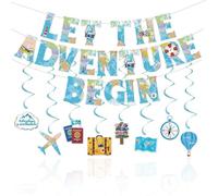 Rismise Travel Themed Decoración de fiesta 28 piezas Deje que comience la aventura, banner viaje guirnaldas colgantes avión tarjeta tarjeta maleta decoración para jubilación despedida aventura viaje