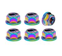 RISON-Titanium 6 Piezas Tuercas de Brida de Titanio M5, Tuercas Hexagonales con Reborde Tuerca de Bloqueo Hexagonal Autoblocantes Contratuercas para Rueda Dentada de Motocicleta, Bici