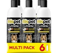 RISPET Champú y Acondicionador de Coco y Queratina, Limpiador para Perros y Animales de Pelo Largo, fórmula Delicada sin alérgenos y pH equilibrado, Fragancia de Coco, 6x370ml
