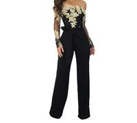 RISTHY Monos De Vestir Mujer Fiesta Fuera del Hombro Manga Larga Alto Cintura Elástico Vintage Atada con Pierna Ancha Otoño Invierno Encaje Monos Largos Cóctel Monos de Fiesta Pantalones