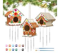 Ristyur Kit de casa de pájaros - Kits de campanillas de viento para niños - 12 pinturas, 2 pinceles, 2 cordeles, 3 chips de madera de amor, campanillas de viento para pájaros sin terminar, casa de