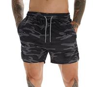 Ristyur Pantalones cortos deportivos para hombre, de secado rápido, elásticos, para sentadillas, levantamiento de pesas, correr, caminar, ciclismo, boxeo, camuflaje