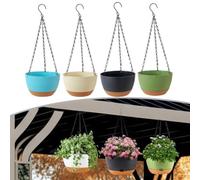 Risveglio 2 macetas colgantes de riego automático con drenaje, para cestas de flores de plástico de polipropileno para interiores y exteriores, macetas de vegetación con 51 cm, color negro