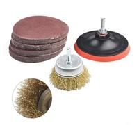 Risveglio Almohadilla de respaldo de 125 mm con 40 discos de lijado de grano mixto, cepillo de alambre, accesorio de taladro para pulir madera y metal
