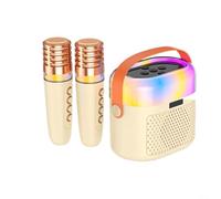 Risveglio Altavoz inalámbrico de karaoke para sistema con 2 micrófonos, para compacto para Boombox con luces RGB, reunión portátil en casa negro (caqui)