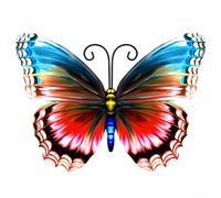 Risveglio Arte de pared de mariposa de metal pintado, decoración de jardín multicolor 3D con gancho, acento de decoración del hogar al aire libre, 25 x 185 cm (rojo)